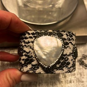 Black and white bracelet with white stone and gray marcasite detailing